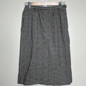 Pendleton Vintage Pencil Skirt 100% Wool Petite Sz 8 Check USA Made Black‎ White